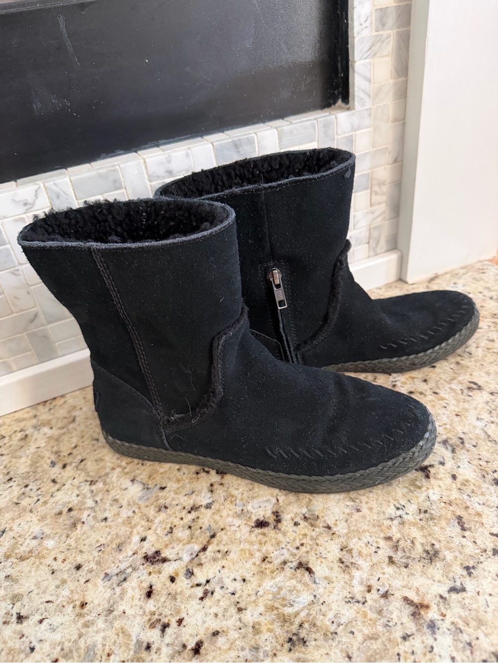UGG Ailish Black Suede Shearling-Lined Short Boots
